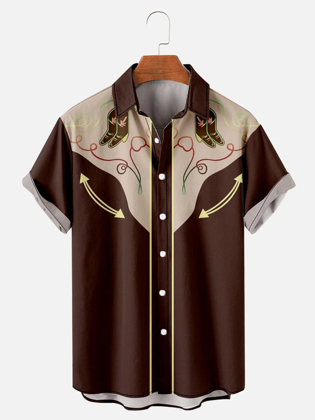Fydude Men'S western cowboy Print Shirt