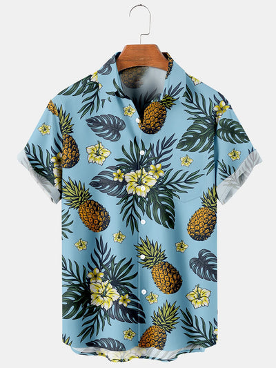 Fydude Men'S Hawaiian Pineapple Tropical plants Printed Shirt