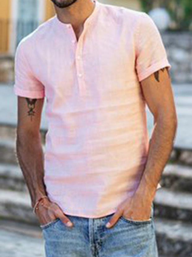 Men's Stand Collar Cotton Linen Shirt