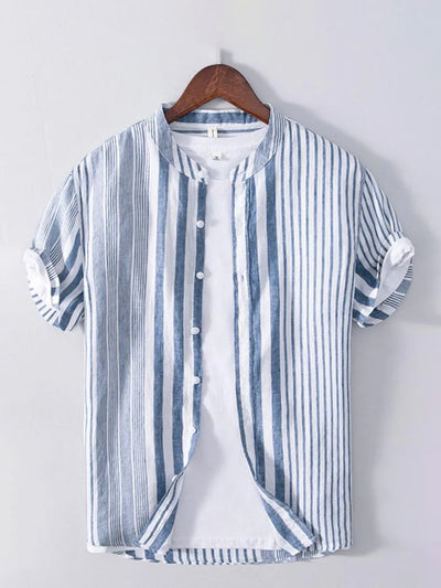 Fydude Men'S Striped Cotton linen Shirt