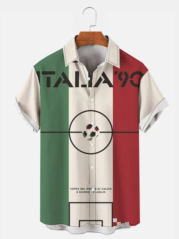 Fydude Men's Beige 1990 Italy World Cup Printed Shirt