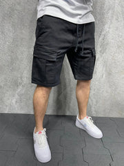 Casual Cotton Solid Drawstring Cargo Shorts