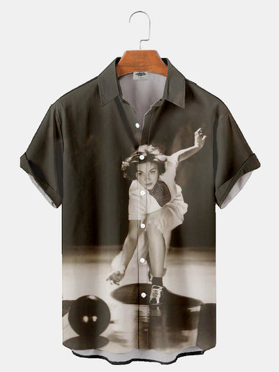 Fydude Men's bowling beauty print shirt