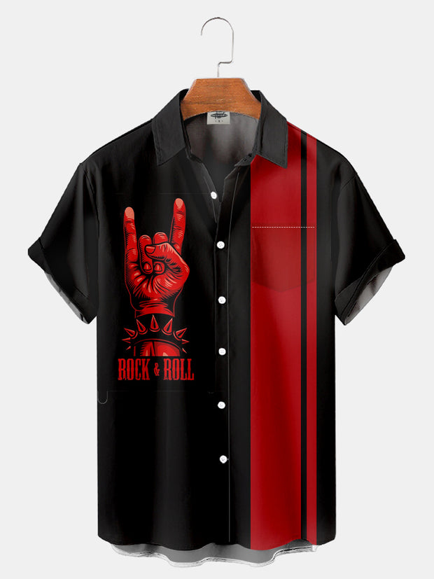 Fydude Men'S Casual Music Rock 'n' Roll Printed Shirt