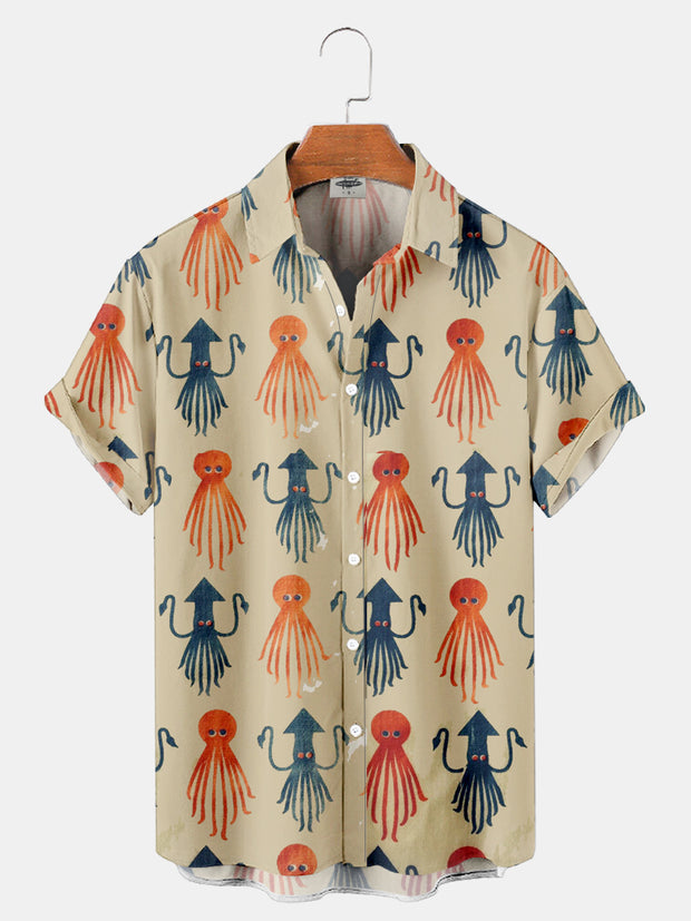 Fydude Men'S Ocean Octopus And Squid Printed Shirt