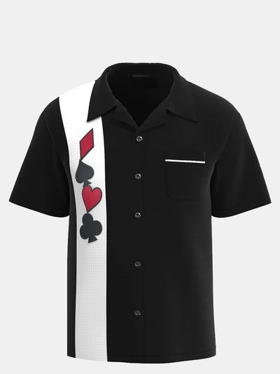 Fydude Men's Vintage Poker Printed Bowling Shirt