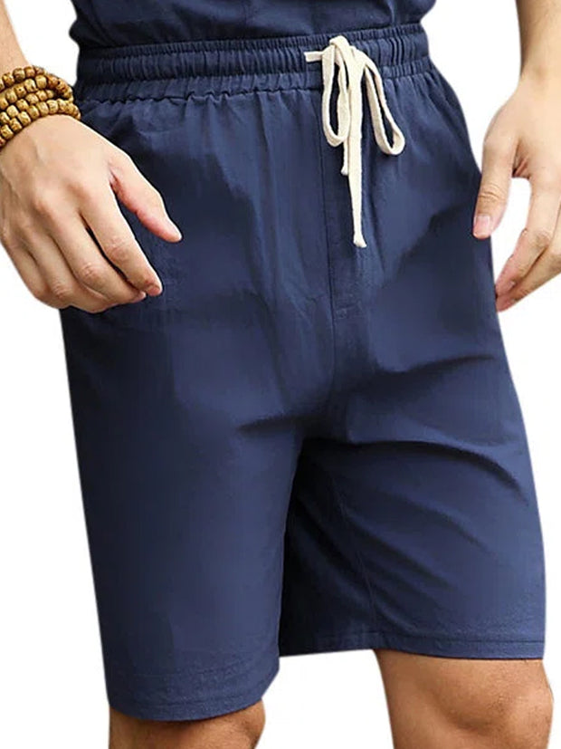 Mens Linen Solid Color Shorts