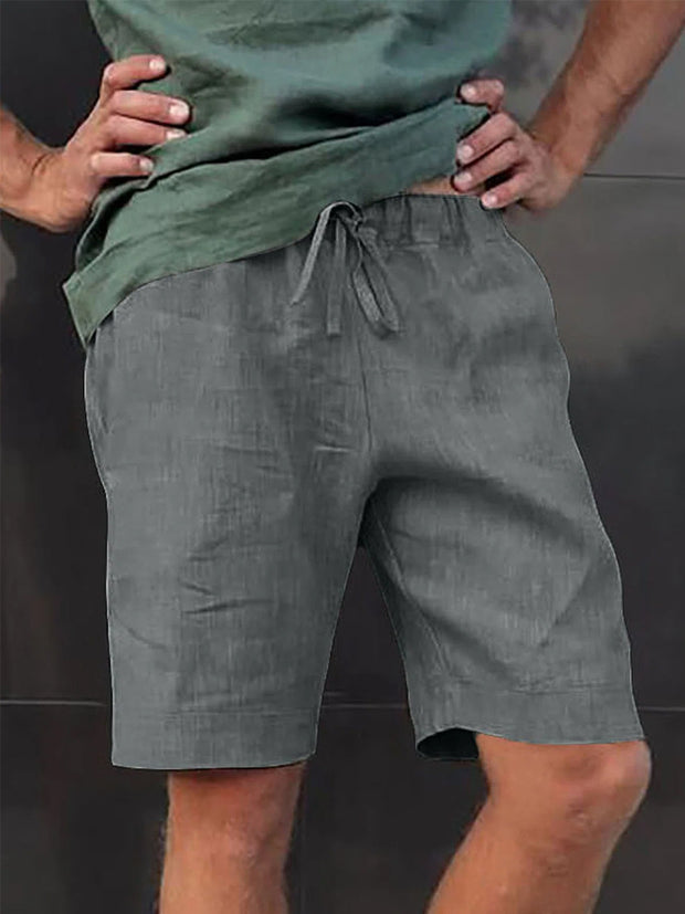 Mens Linen Solid Drawstring Shorts