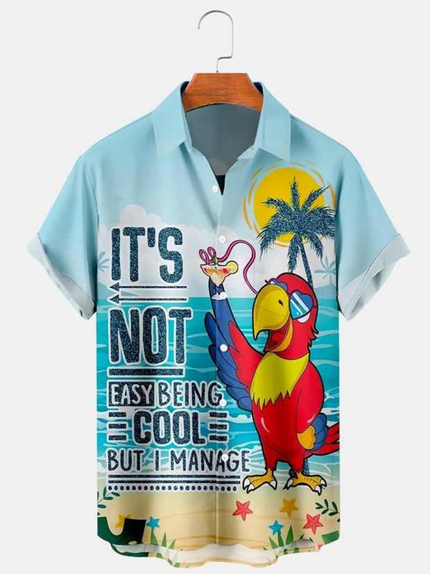 Fydude Hawaiian Parrots Chest Pocket Short Sleeve Resort Shirt