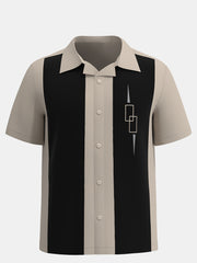 Fydude Men'S Geometric Shapes Printed Bowling Shirt