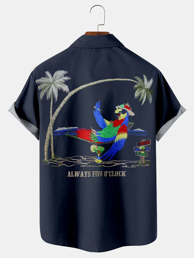 Fydude Men'S Hawaiian Coconut Tree And Parrot Printed Shirt