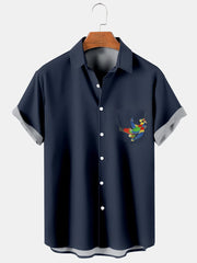 Fydude Men'S Hawaiian Coconut Tree And Parrot Printed Shirt