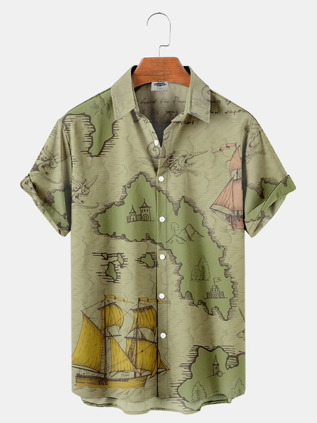 Men's Map Geometry Print Short Sleeve Shirt