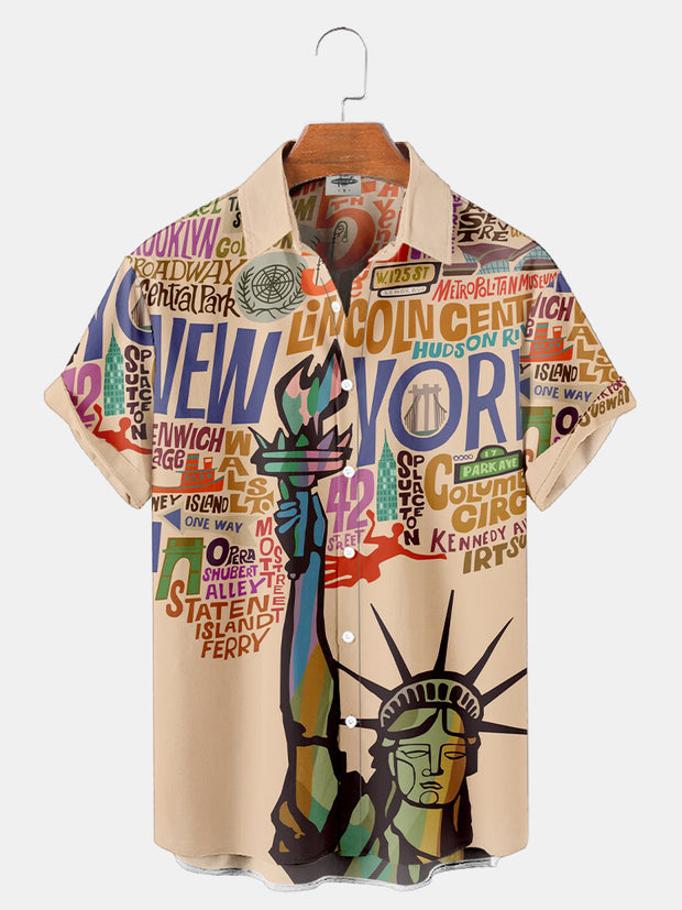 Fydude Men'S Statue Of Liberty NEW YORK Printed Shirt