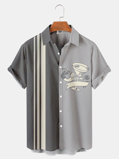Men'S 50s retro Bowling Geometric Wine Glasses Print Shirt