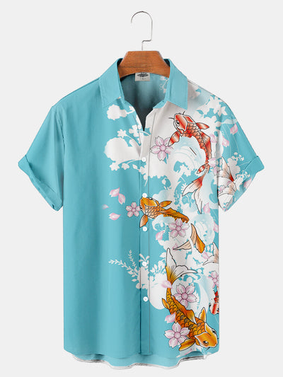 Men'S Flower And Koi Print Shirt