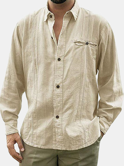 Fydude Men's solid color long sleeve linen shirt