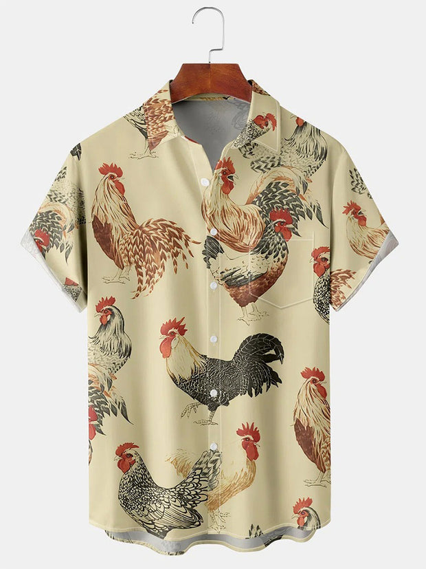 Men's Roosters Geometry Print Short Sleeve Shirt