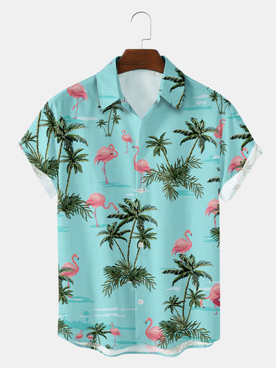 Men's Hawaiian shirt pink flamingo turquoise shirt