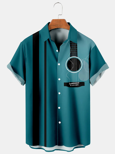 Fydude Men'S Casual Music Guitar Printed Shirt