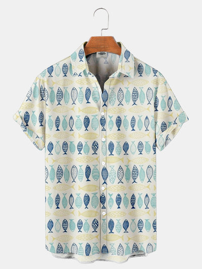 Fydude Men'S Casual Fish Printed Shirt