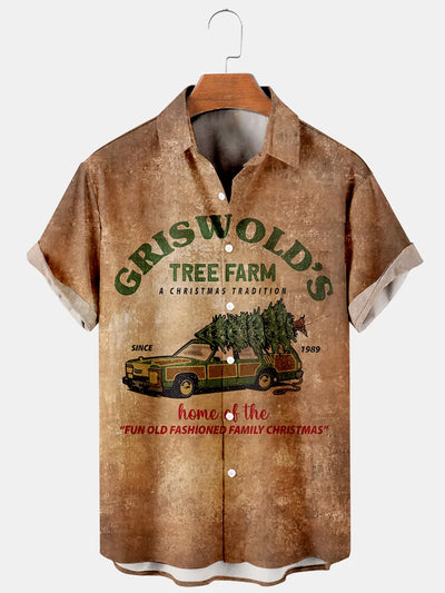 Fydude Men's Christmas GRISWOLD'S TREE FARM Print Shirt