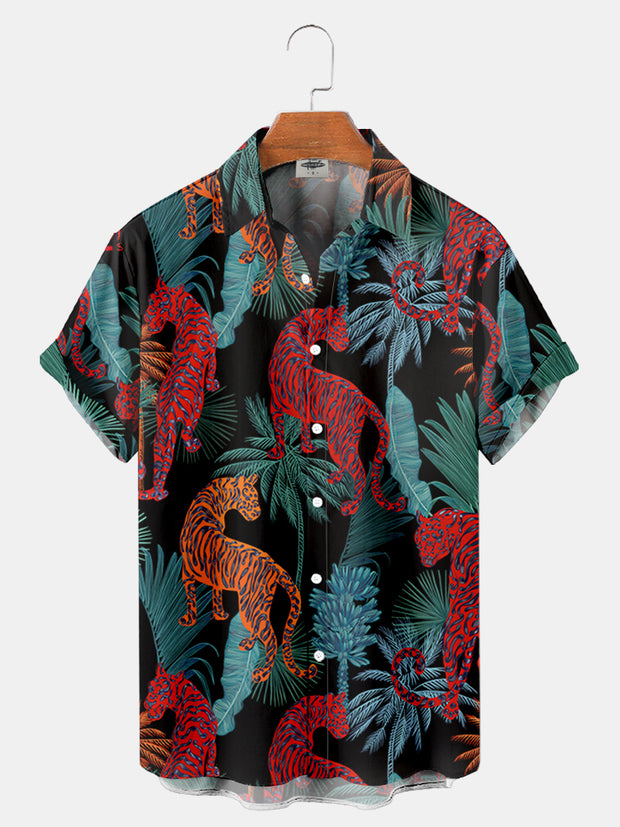 Fydude Men'S Casual Island Tiger Printed Shirt