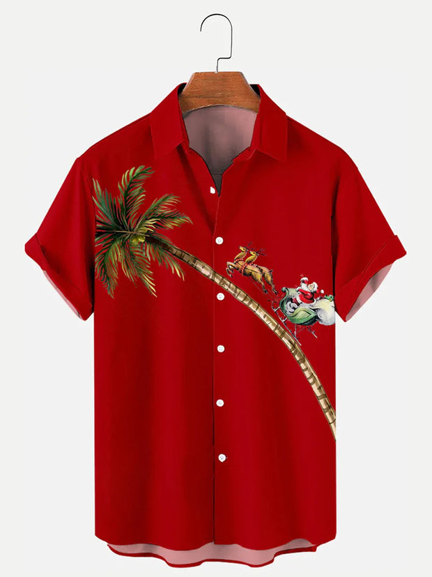 Men'S Santa Claus and coconut tree Print Shirt