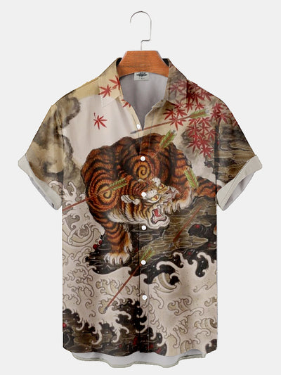 Fydude Men's ukiyo-e oriental tiger print shirt