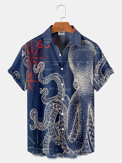 Fydude Men'S Octopus Map Print Shirt
