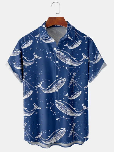 Men's Shark Constellation Print Regular Sleeve Shirt