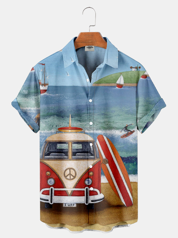 Men'S Sightseeing Car Beach Print Shirt