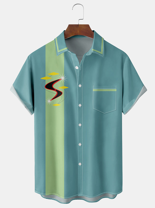 Fydude Men'S Retro Geometric Shapes Printed Shirt