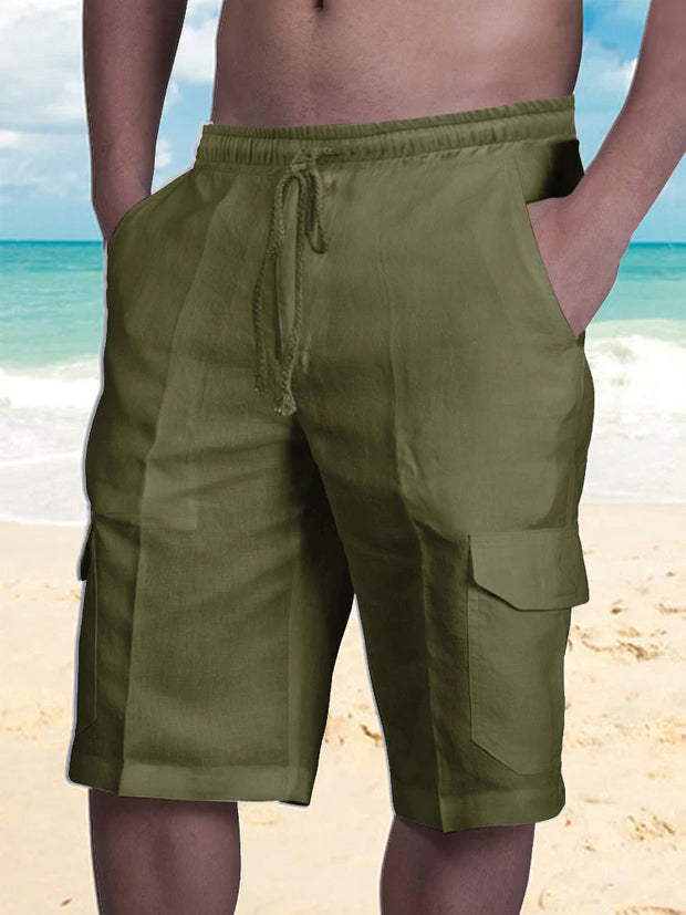 Solid Linen Lace Cargo Shorts