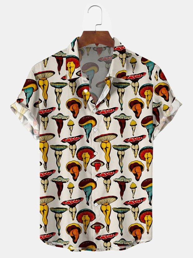 Fydude Men'S Mushroom Printed Shirt