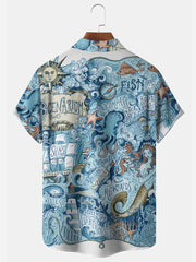 Fydude Men'S Sea Life Mermaid Printed Shirt