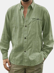 Fydude Men's solid color long sleeve linen shirt