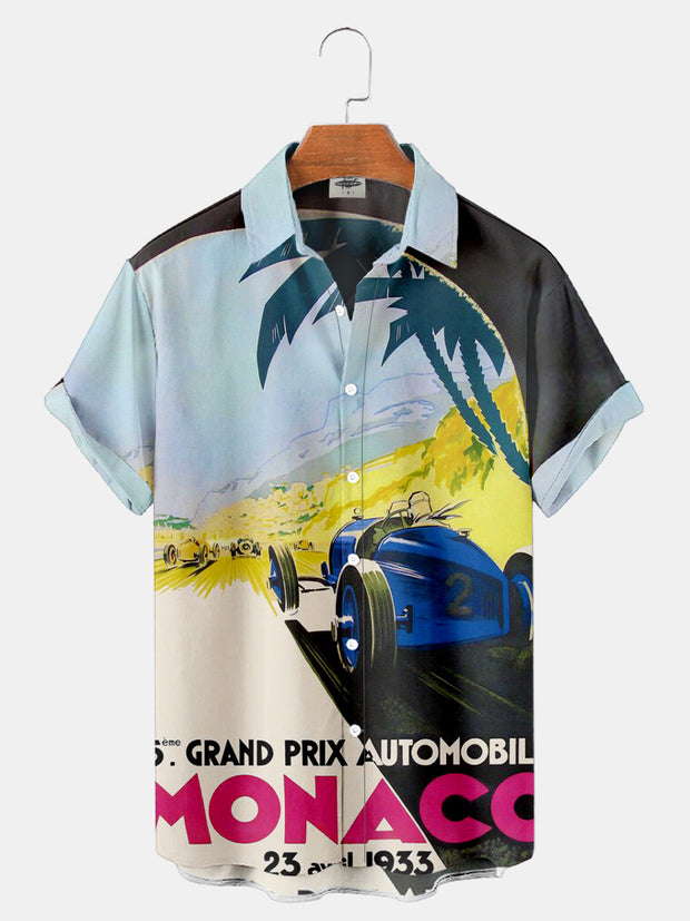 Fydude Men'S Vintage Racing Poster Print Shirt